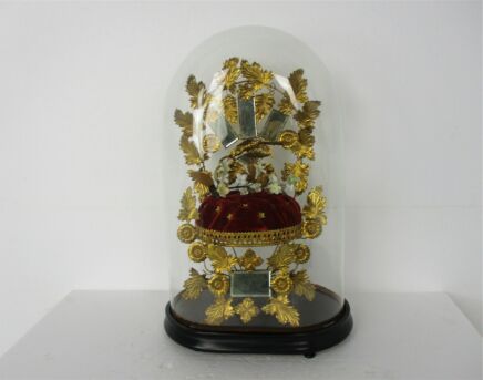 Antique 1800 Victorian French Bridal Wedding Dome Gold Gilt leaves Ormolu