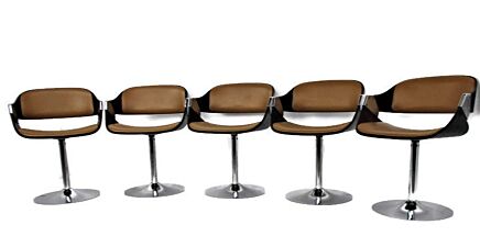 Iconic Design Swivel Dining Chairs Rudi Verelst Belgium Space Age Atomic Plywood HTF WOW