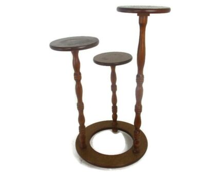Vintage 3 Tier Pedestal Table Plant Stand Side Table Hand Carved wood Lovely