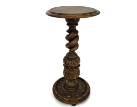 Hand Carved Wood Open Barley Twist Pedestal Display Side Table Plant Bonsai Stand Country Farmhouse Barn Style Gorgeous 27.16"
