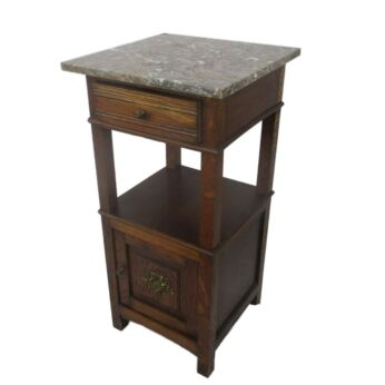 Antique French Art Deco Brown Red Marble top Side Cabinet Lamp End Table Nightstand