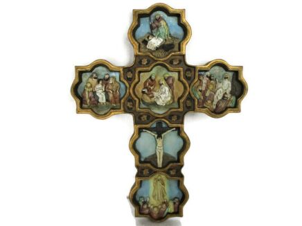 Vintage Wall Hanging Crucifix Cross Resin Life of Jesus Pictures lovely Rare 12"