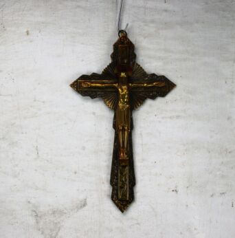French Gothic Brass Ornate Wall Crucifix Cross Jesus Christ 11.42" Stunning