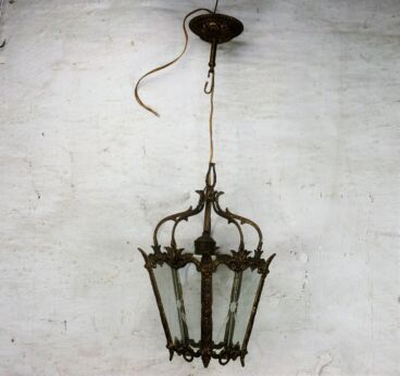 Vintage Lantern Ornate Brass Etched Glass Grain Chandelier Pendant Shade Lovely
