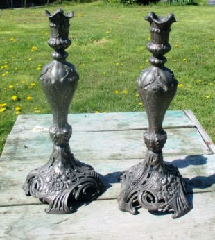 Art Nouveau Ornate Art Brass Couple Pair Candle Holders Candle Sticks