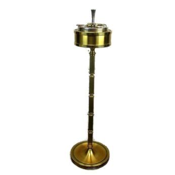 Vintage 50s Brass Standing Floor Push Ashtray Ornate Embossed Hollywood regency