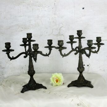 Couple Pair Vintage Gorgeous Brass Ornate Candle Holder Stick Candelabra 5 arm