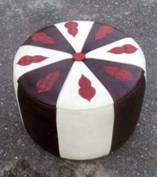Vintage brown White Red Pouf Stool Hassock Ottoman Footstool Round Sewing Storage Box