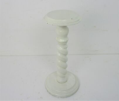 Hand Carved Wood Barley Twist Pedestal Display Side Table Plant Bonsai Flower Stand Painted White 25"