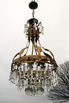SOLD  Italian Crystal Hollywood Regency Florentine Leaves Chandelier Vintage