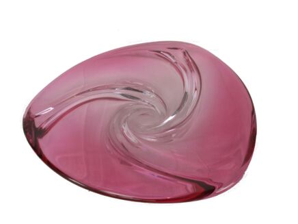 Italian Art Glass Cranberry Red Bowl Fruit Dish Centerpiece Basket Swirled Glass