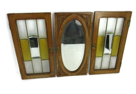 set of 3 Door Panels Reclaimed Architectural SBeveled Bubbled Leaded Glass WOW