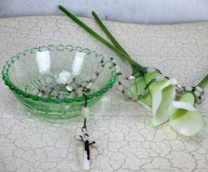 Vintage Rosary Mother of Pearl Style Beads Catholic Necklace Priest Nun