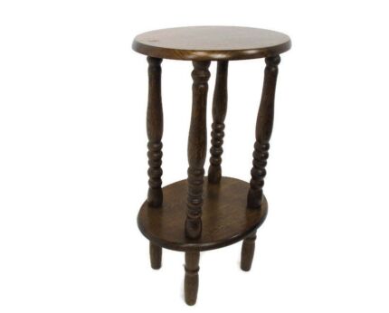 Oval Carved wood 2 Tier Pedestal Table Plant Flower Bonsai Stand Side Table Barn country Farmhouse Cottage style