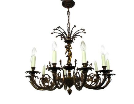 Chandelier Fixture 10 Lights Arms Putti Hollywood Regency Brass Gorgeous