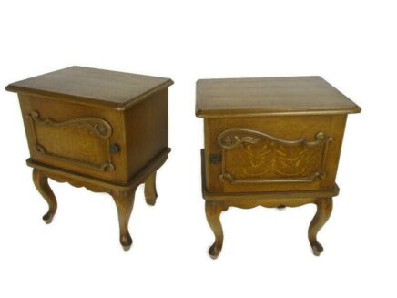 Pair Couple Vintage Nightstands End tables Dresser 50s Vanity Cabinets Louis XVI style