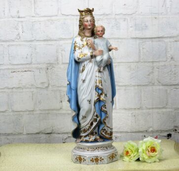 Large Antique Virgin Mary Infant Child Madonna Our Lady Porcelain Statue 17.91"