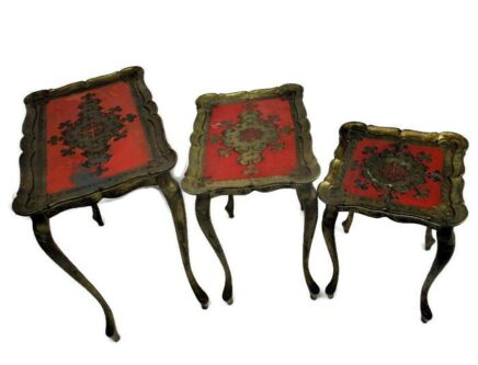Set of 3 Italian Florentine Hollywood Regency Stacking Resin Nesting Tables
