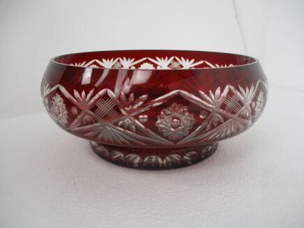 Ruby Red Clear to Cut Crystal Bowl Vase Centerpiece Dot Star Beautiful VSL Style