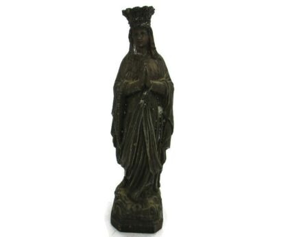 Miniature Figurine Statue Virgin Mary Our Lady of Lourdes French Faux Brass