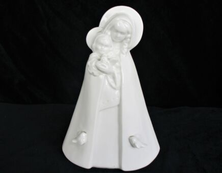 Statue Virgin Mary Madonna Infant Jesus Sweet Marked Téco Belgium birds 8.26"