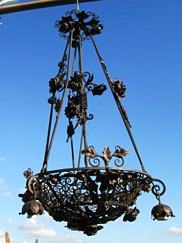 Antique Art nouveau Hammered Wrought iron Vandeputte Castle Chandelier Era Edgar Brandt