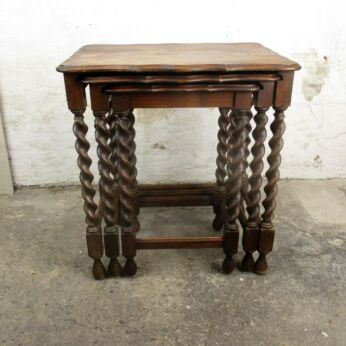 Vintage Barley Twist Nesting Side Stacking Tables Hand Carved Wood Mid Century