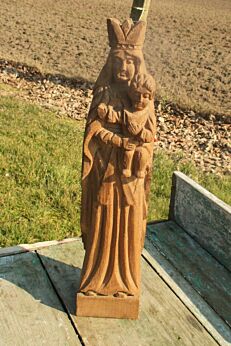 Vintage Virgin Mary Madonna With Child Carved Wood Statuette Primitive Art