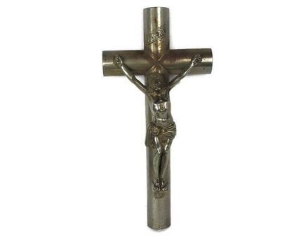 Iron Hanging Crucifix Spelter Corpus Jesus Christ Cross Marked C/F rare