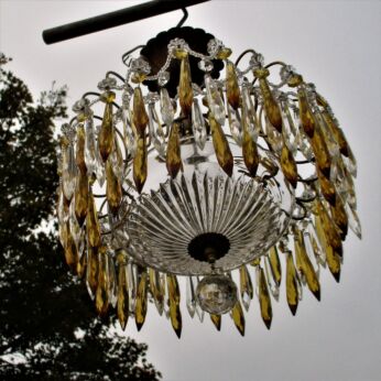 Hollywood regency Chandelier Clear Amber Prisms Wedding Cake 2 tier Luxury
