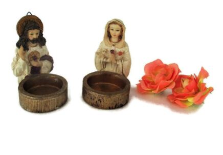couple mini Statues Figurines Resin Our Lady delle Rose Madonna delle Rose Jesus Christ