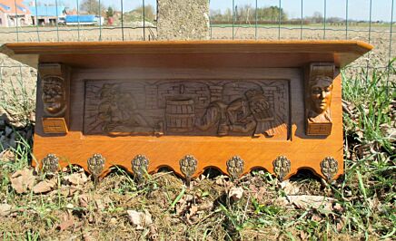 Vintage Hand Carved Wood Coat Hat Book Rack Breughel Scenes Gorgeous