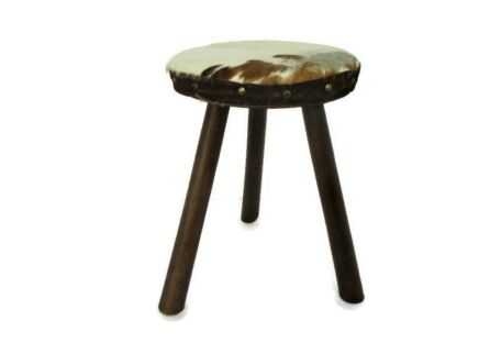 Old Milk Milking Stool Farmhouse Country Barn Style French Tripod Side Display Table Pedestal Plant Stand Cowhide