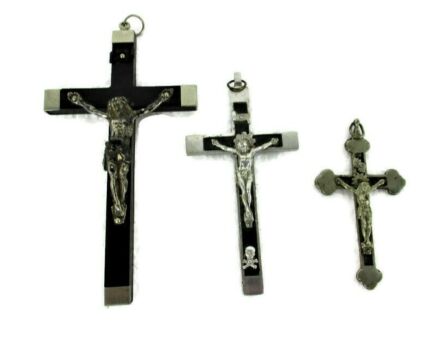 3 small   Hanging Crucifixes Nun Priest Cross Jesus Catholic Religious Brass Spelter
