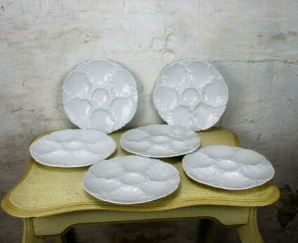 Set of 6 Oyster Plates Porcelaine de Baudour Cerabel White Belgium 9.05"