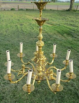 Vintage French Angels Putti Chandelier 9 Arms Lights 6 cherubs art Nouveau Style