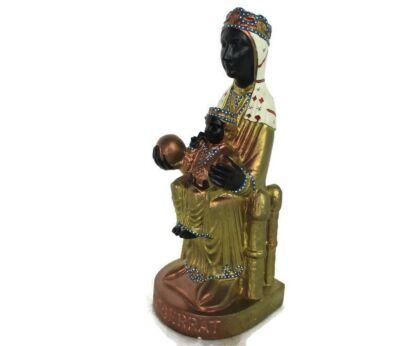 Our Lady Of Montserrat Black Madonna Virgin La Moreneta Infant Statue Polychrome Plaster Gorgeous 10.43"