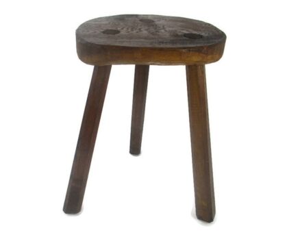 Antique Hand Carved wood Milking Stool Pedestal Table Pedestal Barn Style Funky