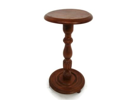 Hand Carved Wood Side Wine Table Pedestal Plant Stand Vintage Mid Century Barn Country Style 20.47"