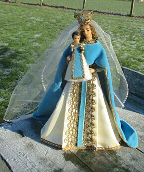 Vintage Madonna Virgin Mary Baby Jesus Wax Azur Blue Cape Crown Beautiful