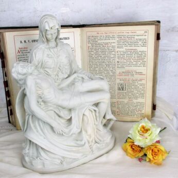 Large Pieta Statue Jesus Christ Virgin Mary Heavy Resin Painted White 14.76"