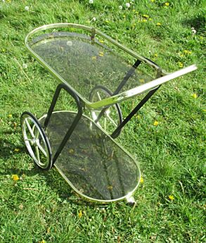 Vintage Small Mid Century Retro Smoked Glass Brass Coctail Bar Cart Round