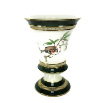 Porcelain Vase Floral design Birds Herend Style Written message Bottom
