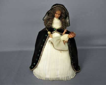 Hand Made Wax Madonna Virgin Mary Our Lady with Infant Jesus Figurine Doll Made by Nuns