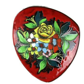 Charger Decorative Plate Gorgeous Flowers Hand Painted Red Wall hanging