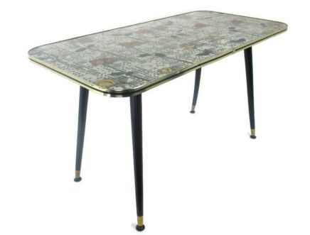 Vintage Coffee Table Side Occasional Table Modernist Retro Rose Pattern Domino