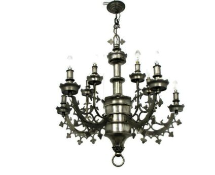 Double Metal Castle Neo Gothic Chandelier 12 lights 12 arms Mid Century two tier