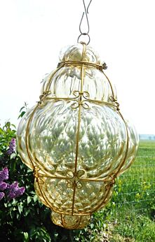Handblown Amber Murano Caged Chandelier Bubble glass Ceiling Light Ali Baba