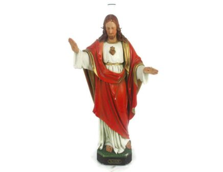 Antique Statue Jesus Christ Savior Sacred Heart Art Deco 1920s Plaster 20.07" Rex Sum Ego