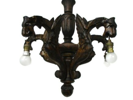 Gothic hand Carved Wooden Ornate Chandelier 5 Arms Lights Dragons WOW